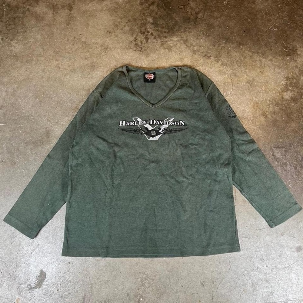 Harley Davidson green thermal long sleeve shirt Women's Size XL
